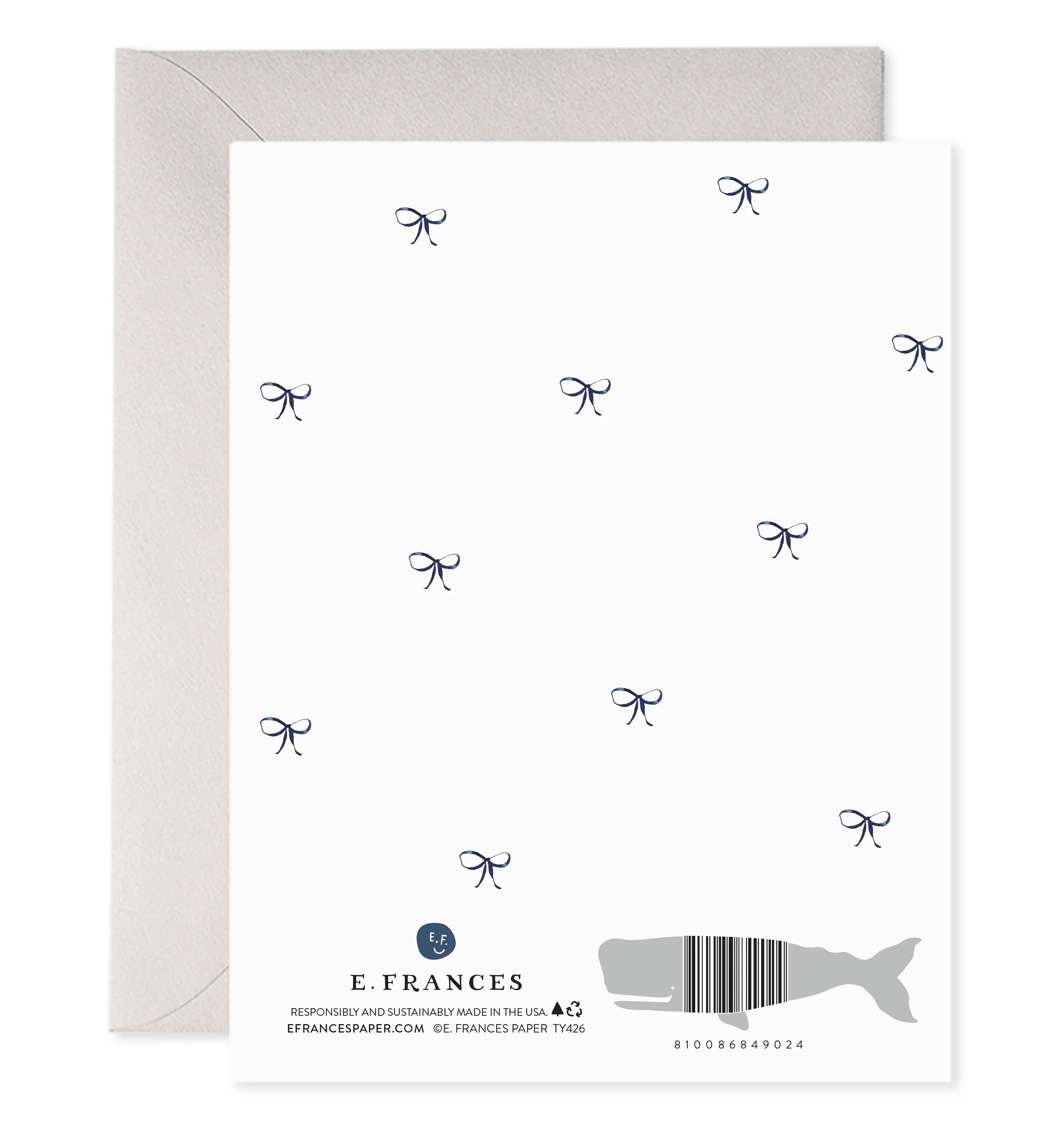Big Navy Striped Bow Thank You Note Greeting Card - Image 2