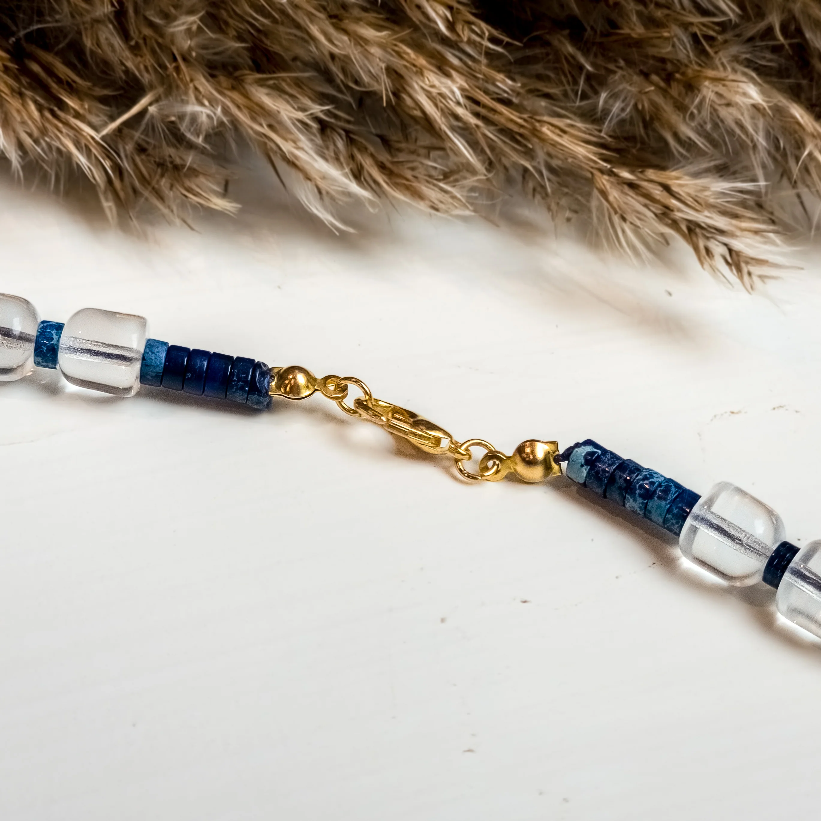 Glass & Blue Vintage Bead Necklace w/ Shell Charm - Image 3