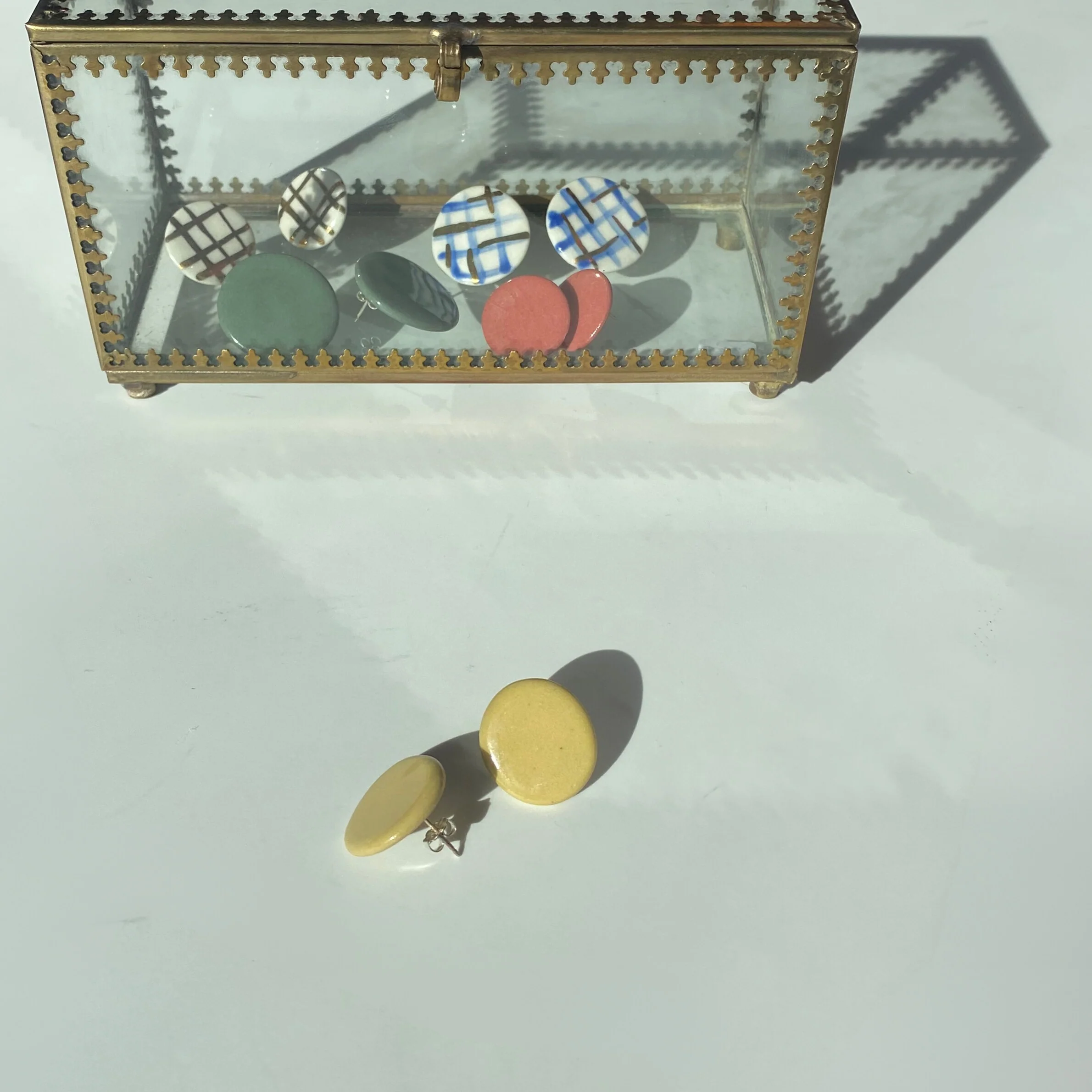 Mini Round Yellow Porcelain Earrings - Image 3