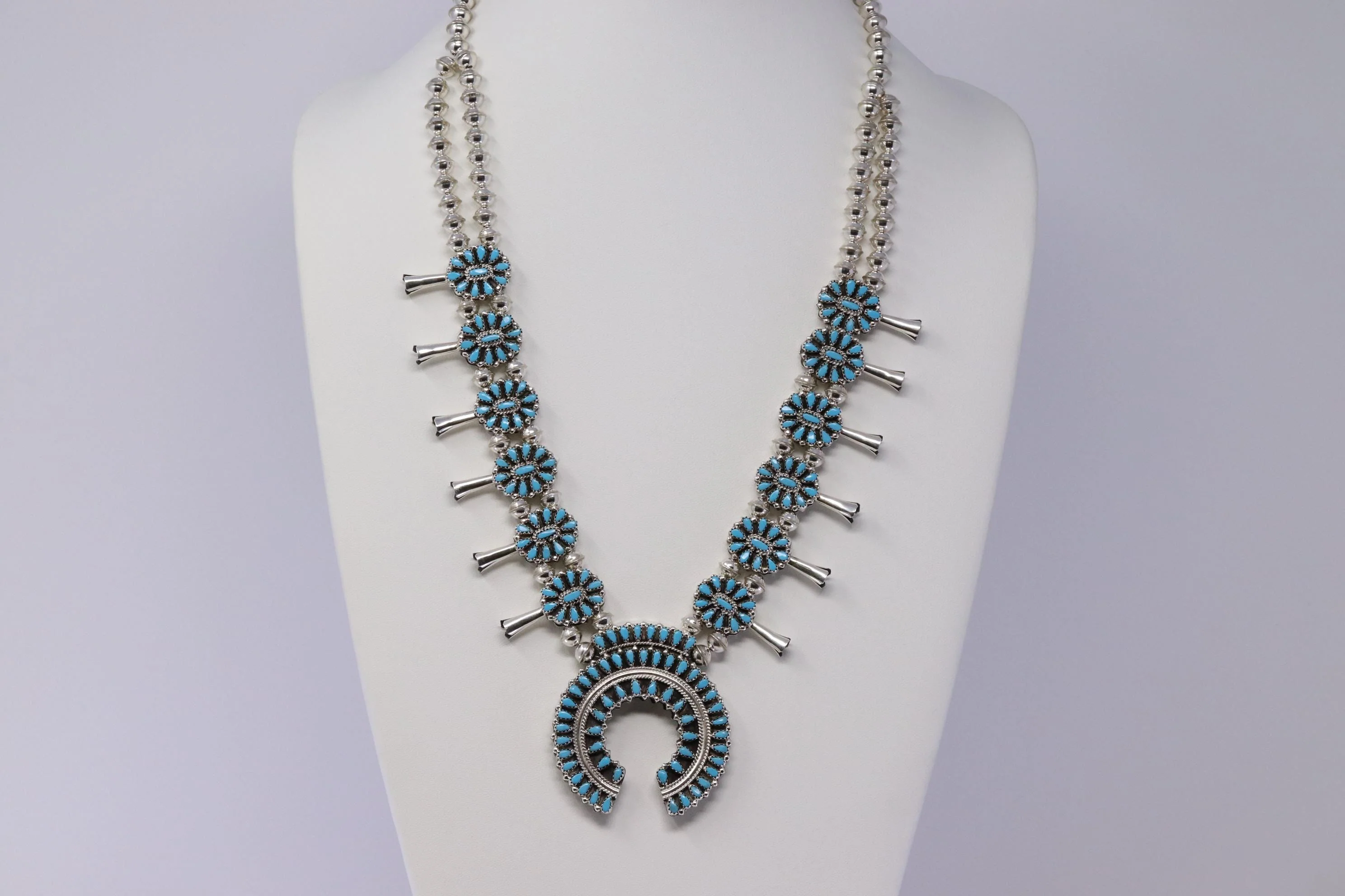 Reversible Native American Sterling Silver Turquoise Earring and Necklace Set - Image 10