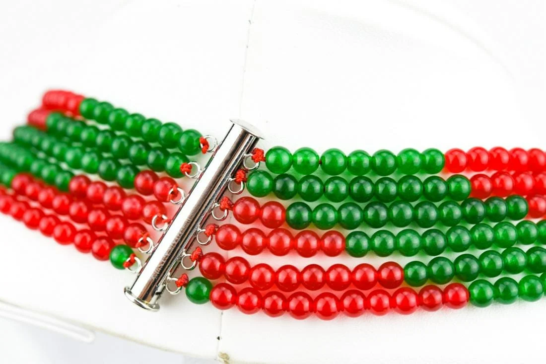 Six Strand Green & Red Jade Necklace - Image 4