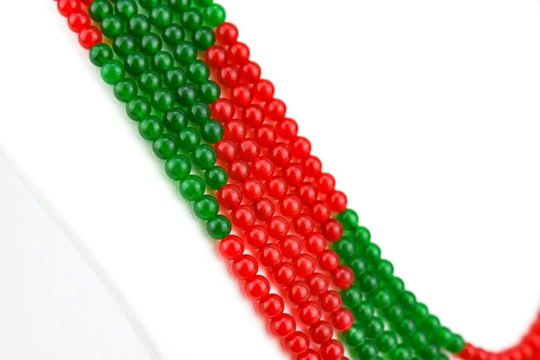 Six Strand Green & Red Jade Necklace - Image 5