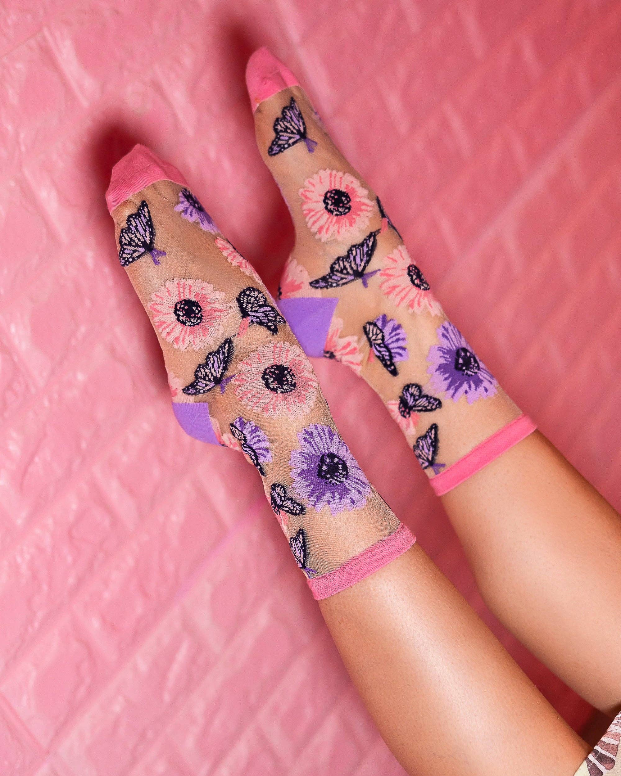 Sunflower Butterfly Sheer Crew Sock - Image 4
