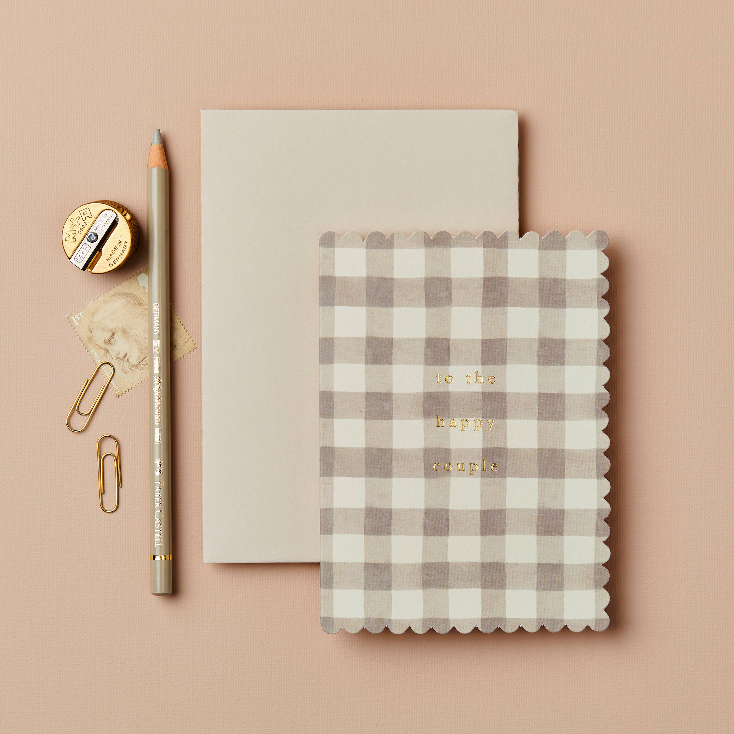 Taupe Gingham 'To The Happy Couple' Card