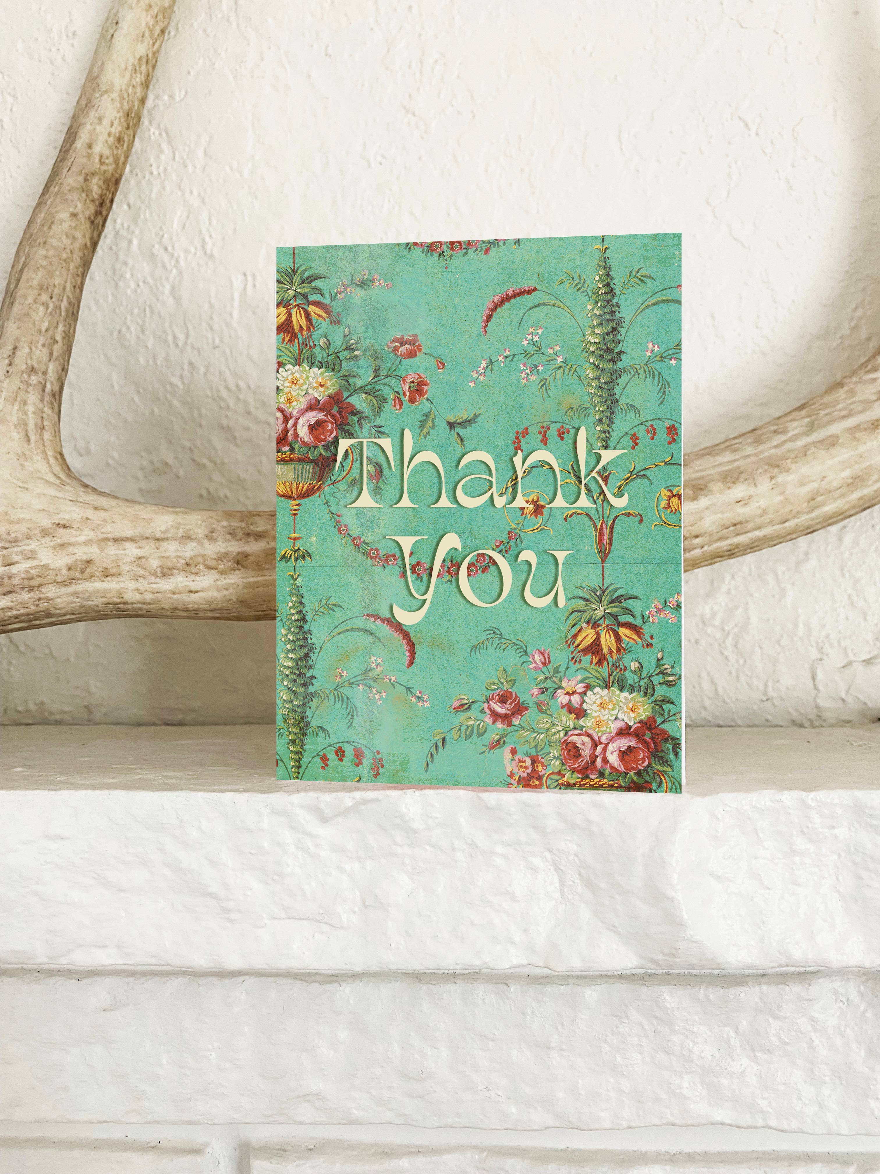 Thank You Flowers Card - Mint Green Floral Greeting Card - Image 2