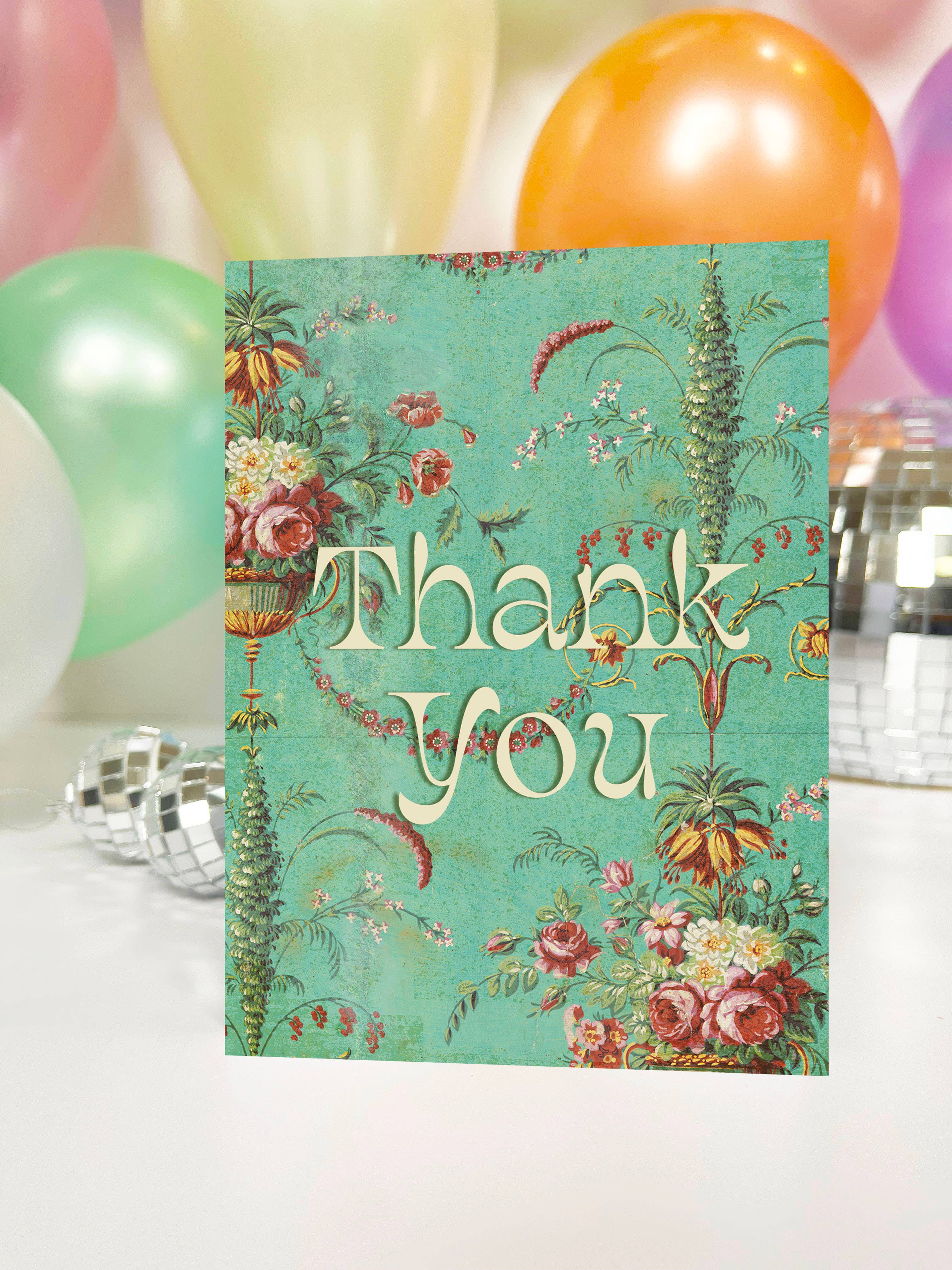 Thank You Flowers Card - Mint Green Floral Greeting Card - Image 3