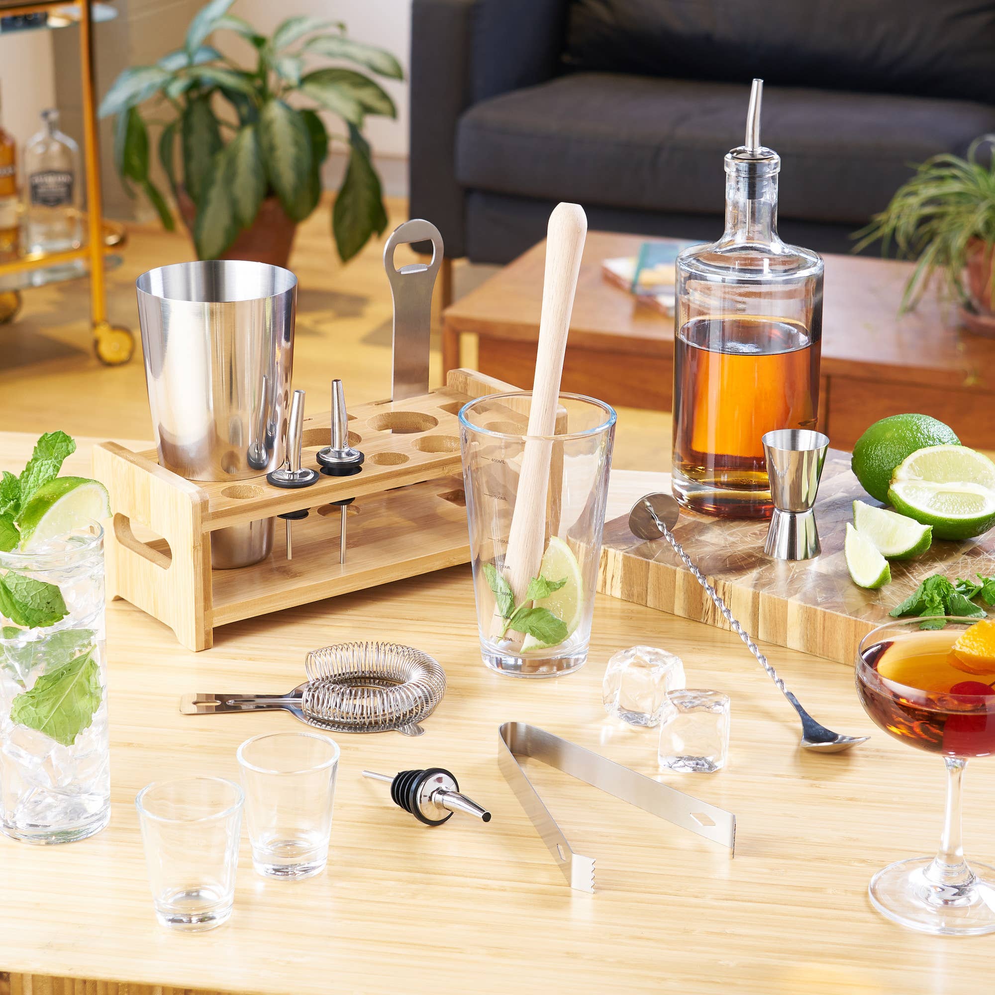 Ultimate Essential Bar Tool Set with Wooden Stand Set of 14 - Image 3