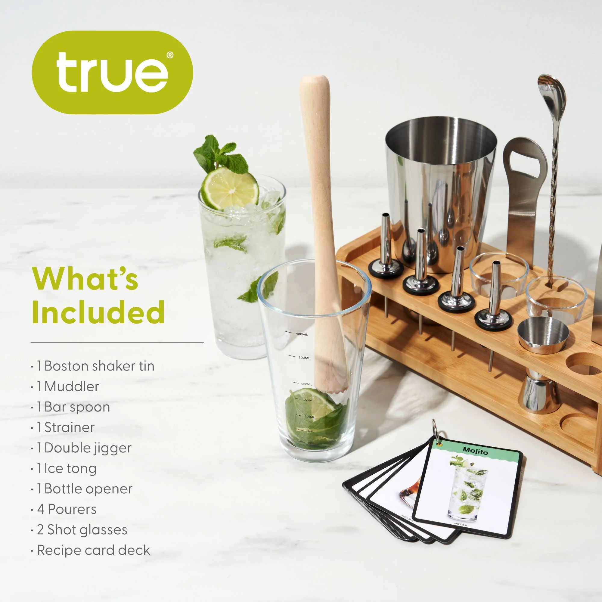Ultimate Essential Bar Tool Set with Wooden Stand Set of 14 - Image 4