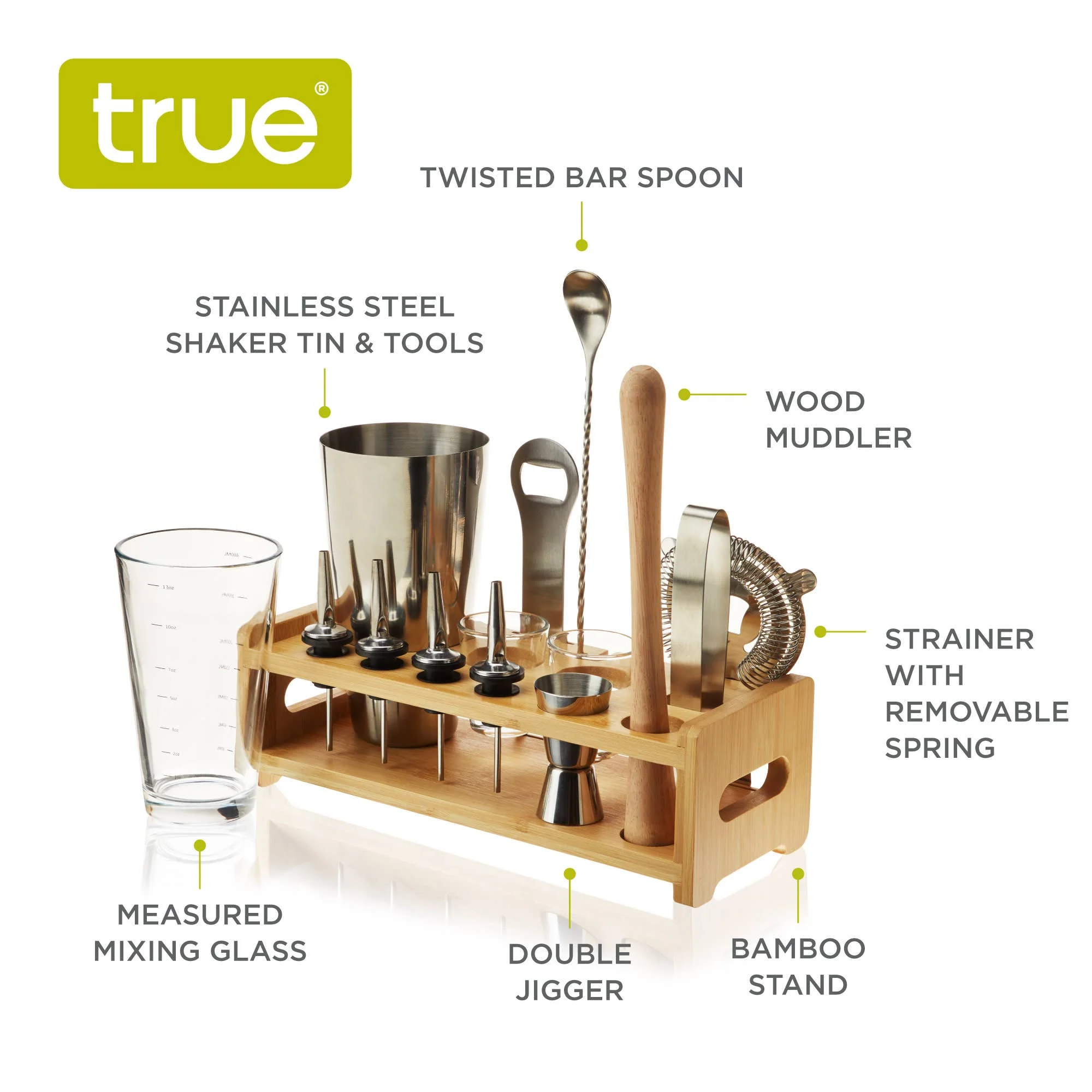 Ultimate Essential Bar Tool Set with Wooden Stand Set of 14 - Image 6