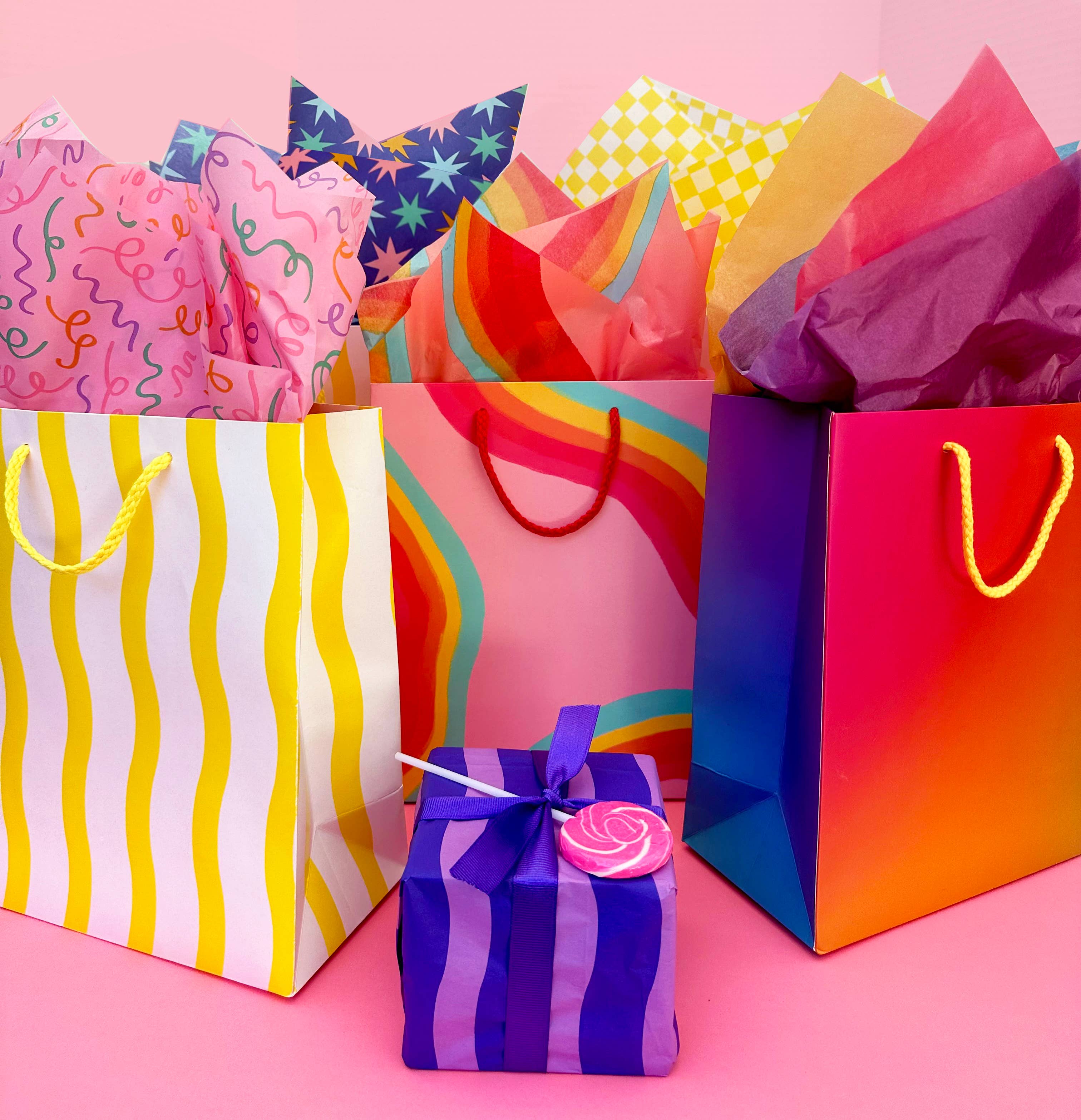 Yellow Fussy Stripe Gift Bag - Image 3
