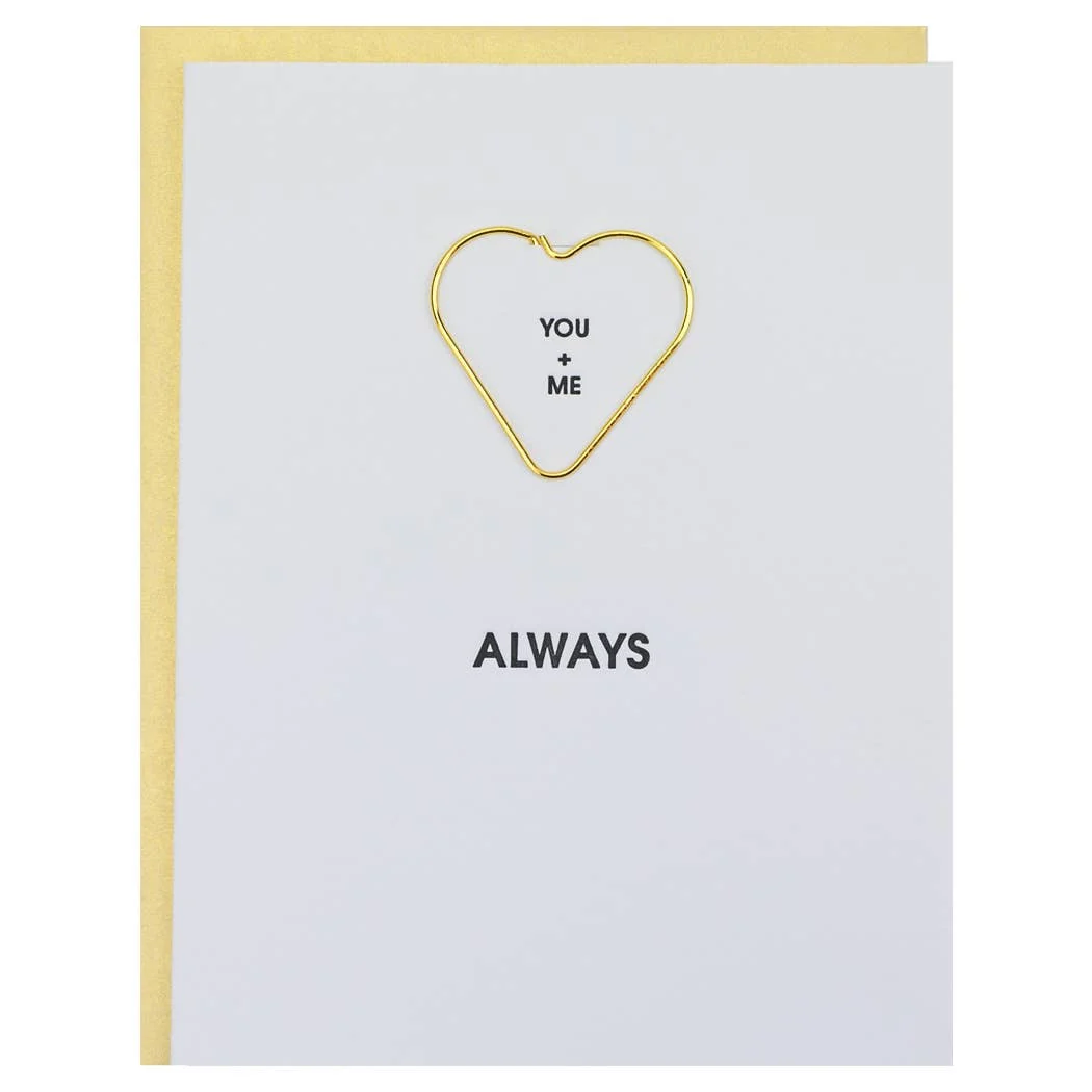 You + Me Always - Heart Paper Clip Letterpress Card