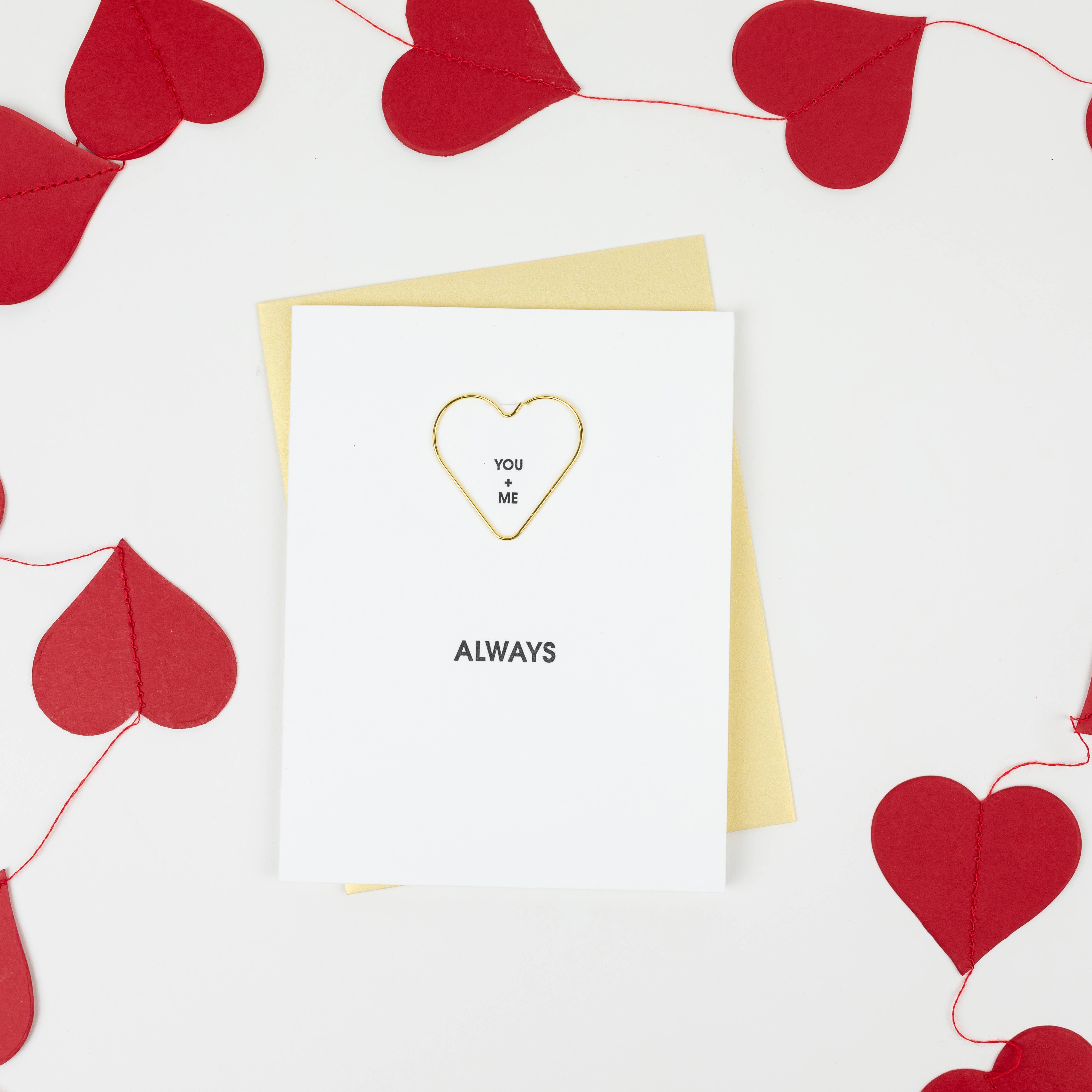 You + Me Always - Heart Paper Clip Letterpress Card - Image 2