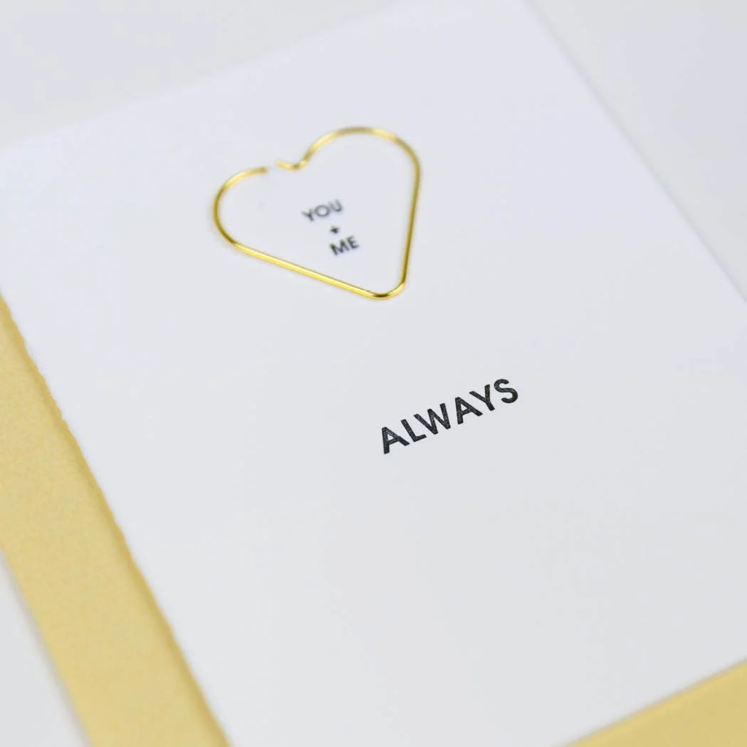 You + Me Always - Heart Paper Clip Letterpress Card - Image 3